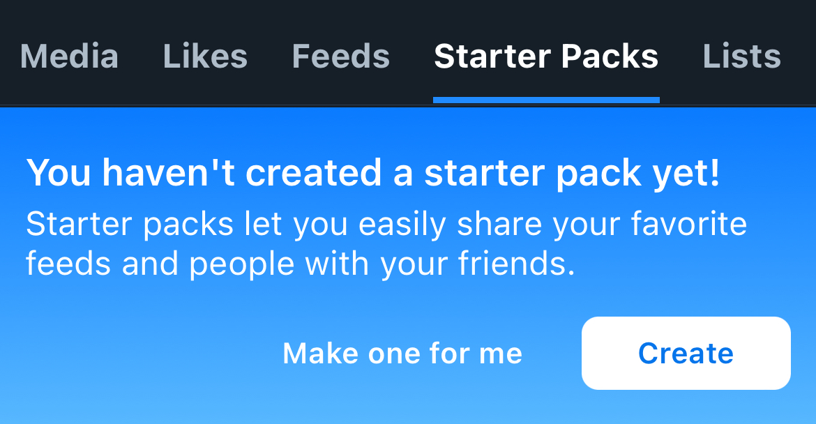 The starter packs profile tab